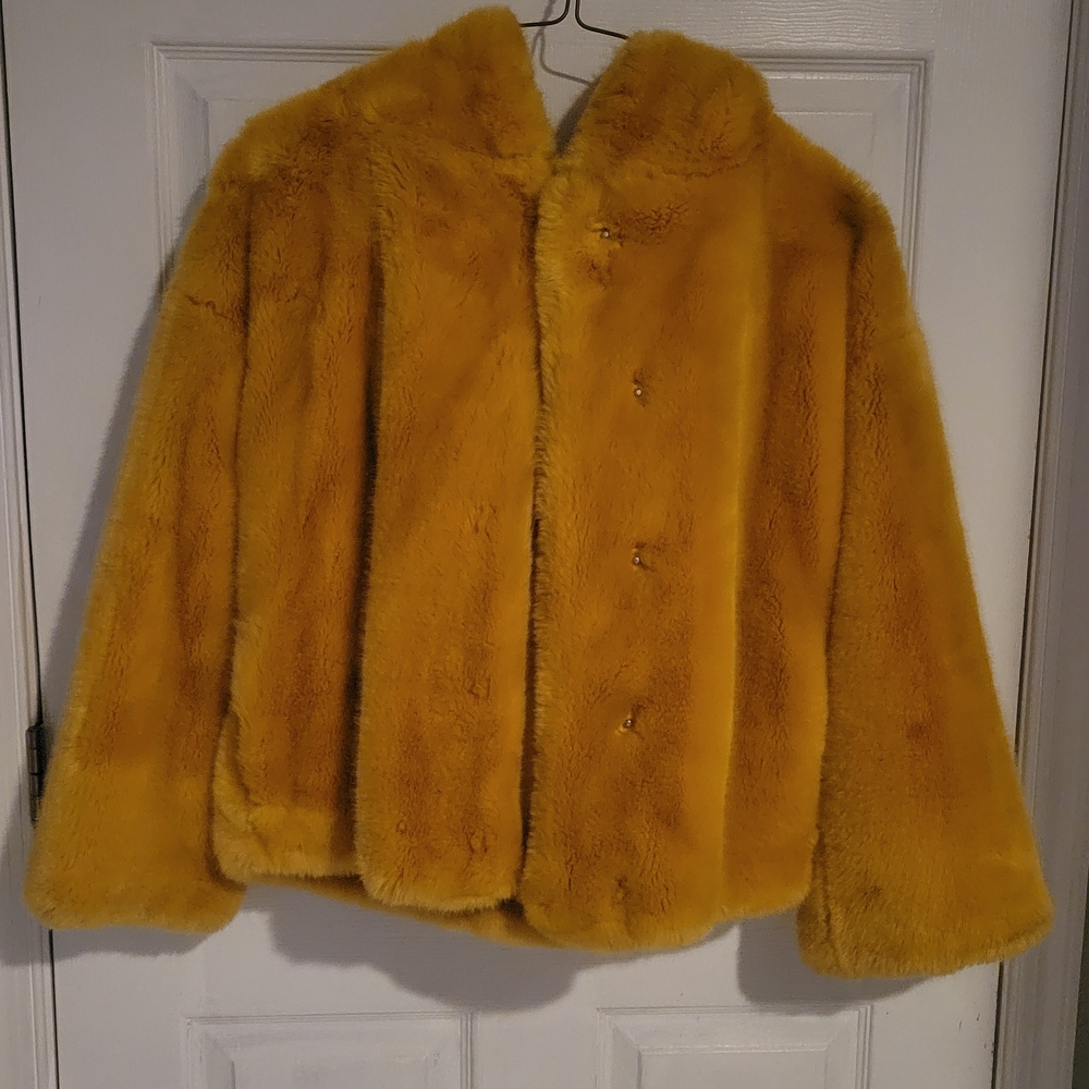 Zara Mustard Faux Fur Coat